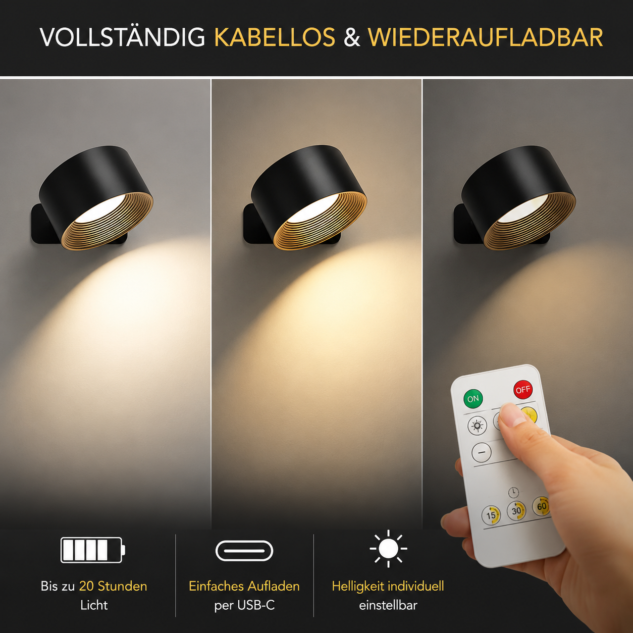 Kabellose LED-Wandleuchten