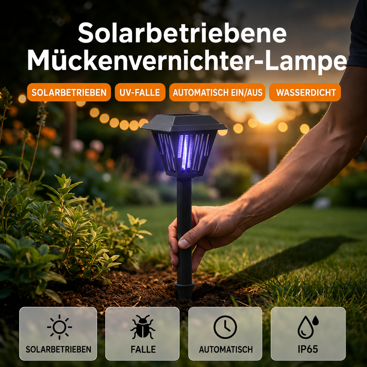 EcoZap | Solar-Mückenlampe im modernen Design mit Stand- & Spießfunktion
