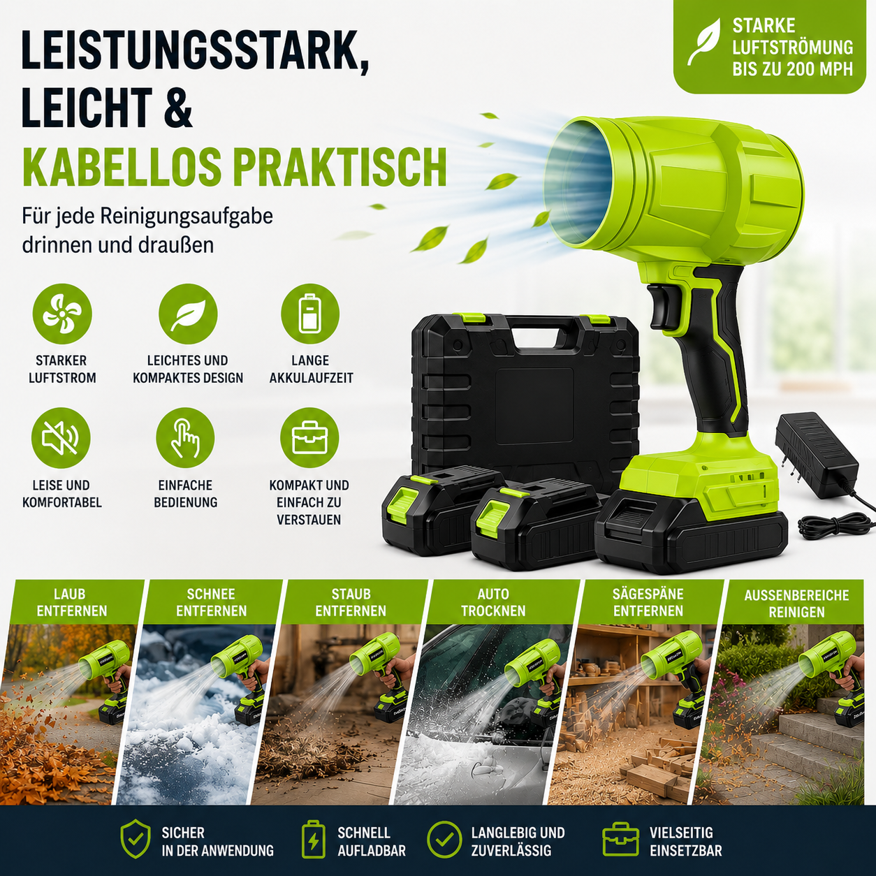 TurboCleaner | Leichter, kabelloser Laubbläser