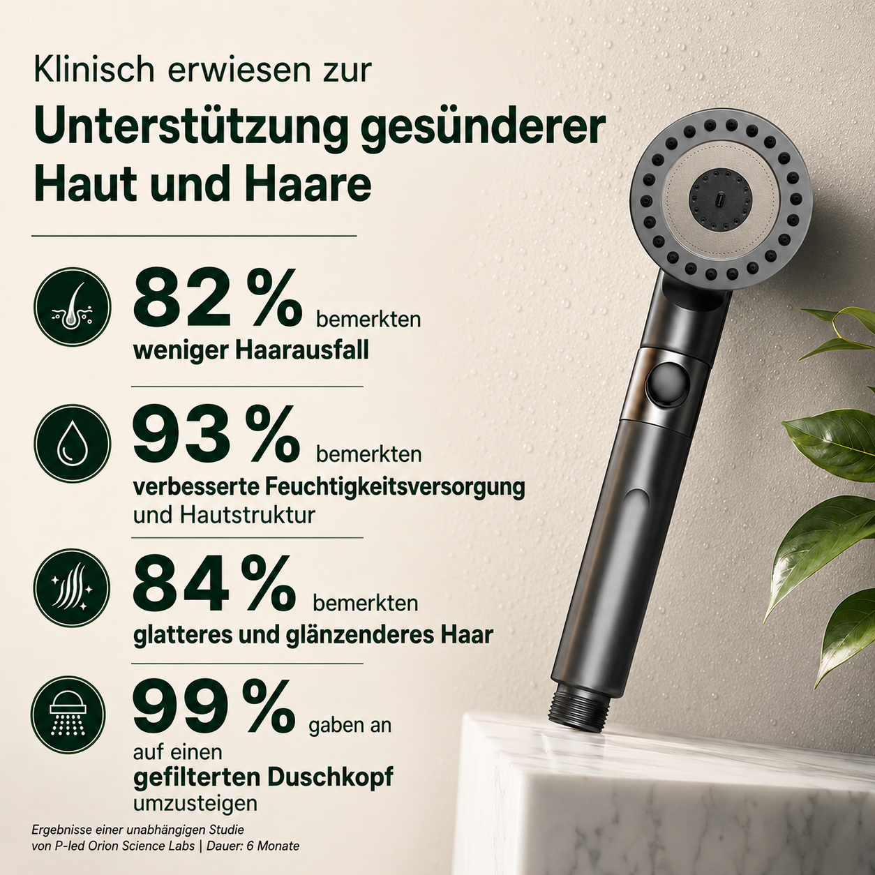 AquaLuxe | Duschkopf mit 3 Strahlarten in einem und Wassersparfunktion