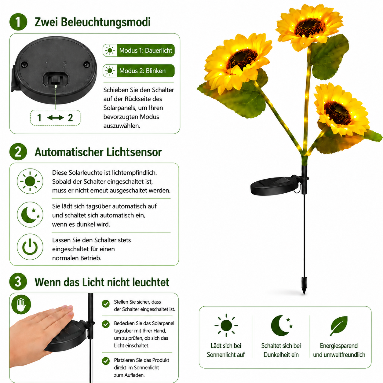SunGlow | Solar Sonnenblumen‑Gartenlicht 2er-Pack