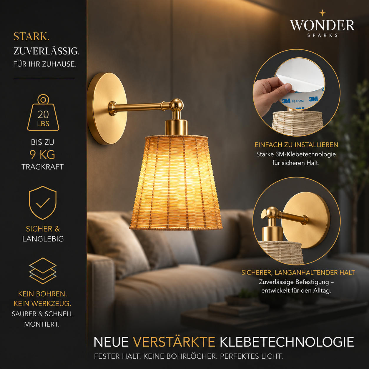 Kabellose LED-Wandleuchte aus Naturholz