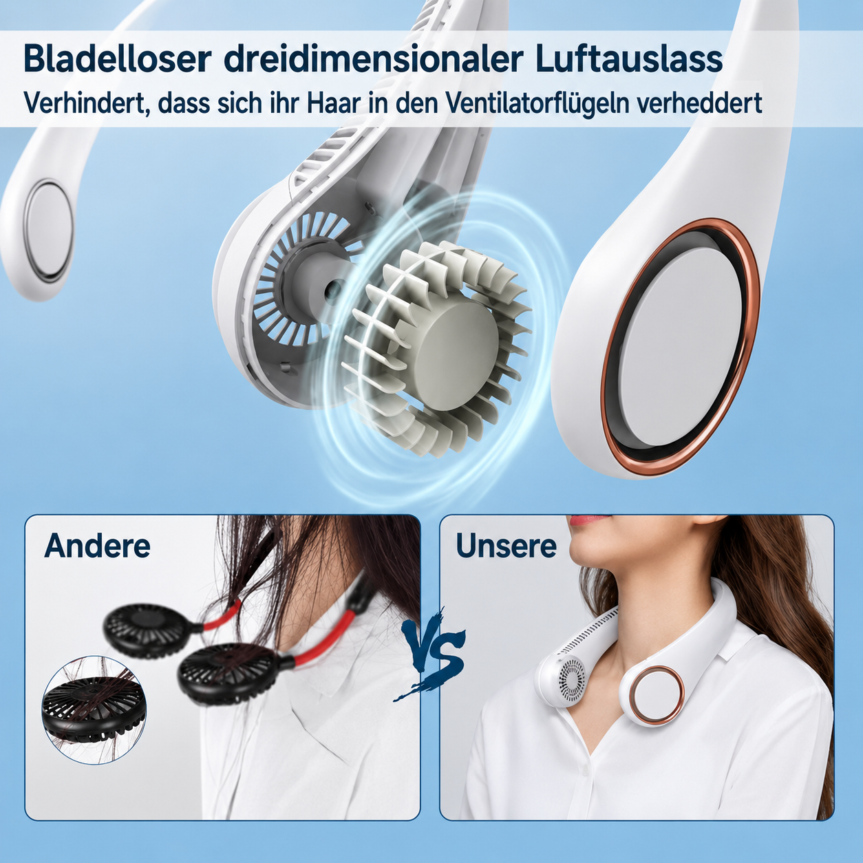 BreezeNeck | Tragbarer Nackenventilator für sofortige Abkühlung.