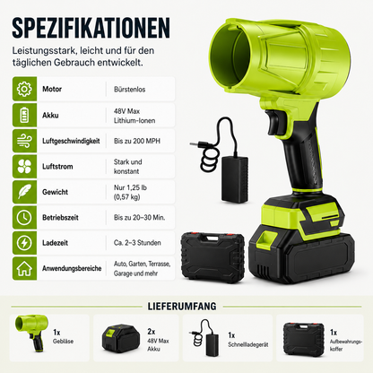 TurboCleaner | Leichter, kabelloser Laubbläser