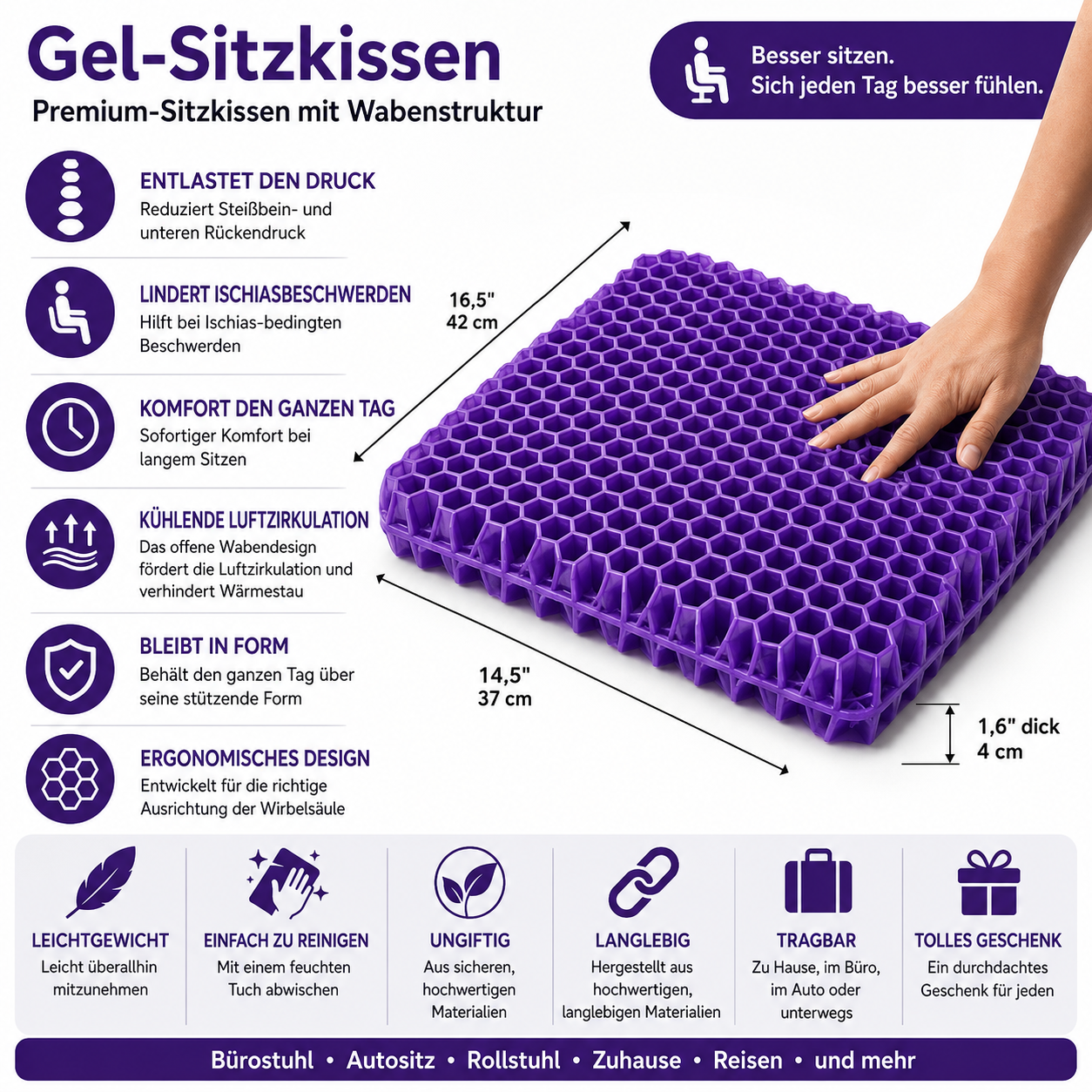 ComfortGel Gelkissen | Komfortabel sitzen den ganzen Tag