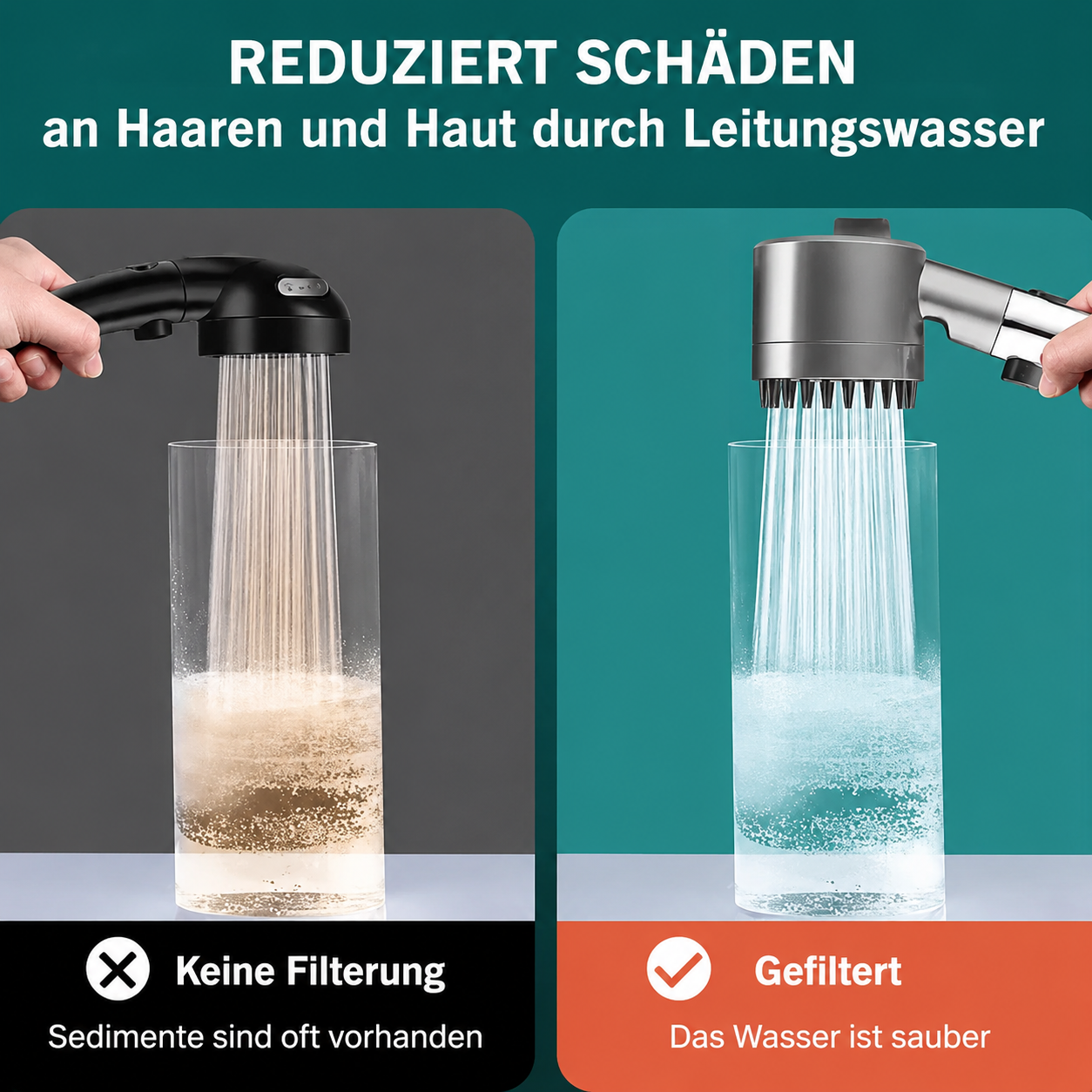 AquaLuxe | Duschkopf mit 3 Strahlarten in einem und Wassersparfunktion