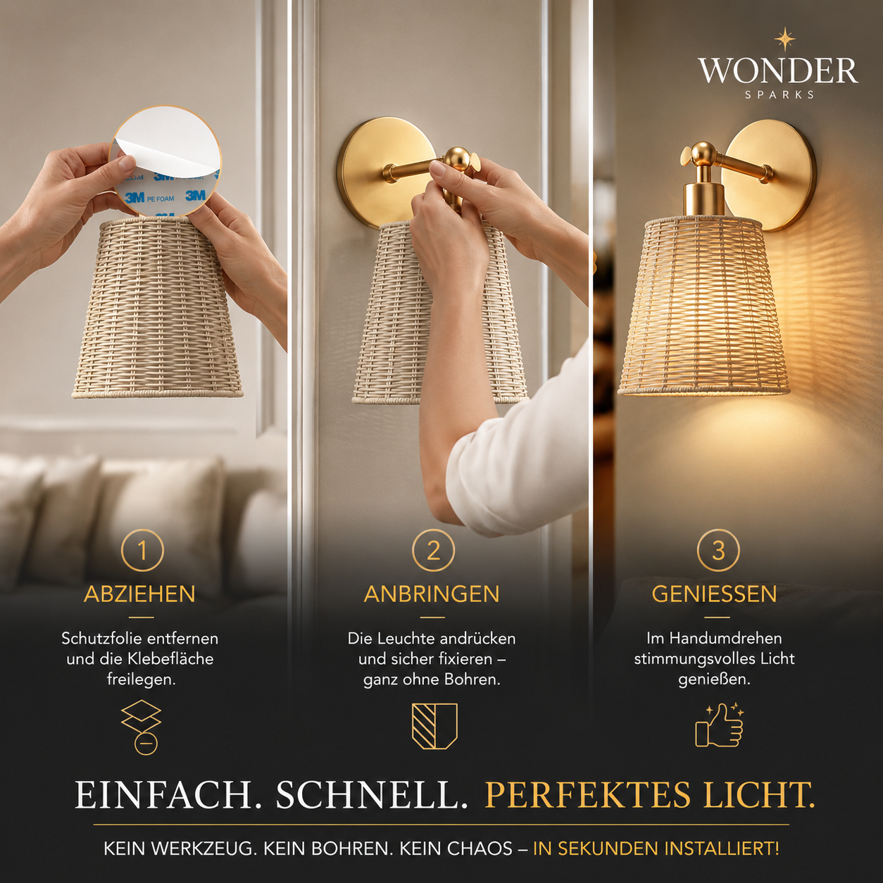 Kabellose LED-Wandleuchte aus Naturholz