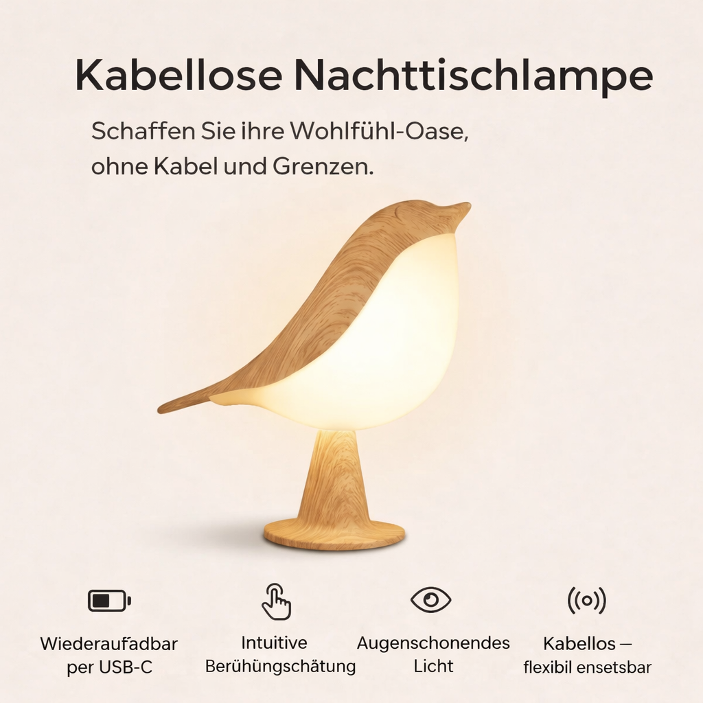 Vogel Designlampe | Kabellose LED Nachttischleuchte