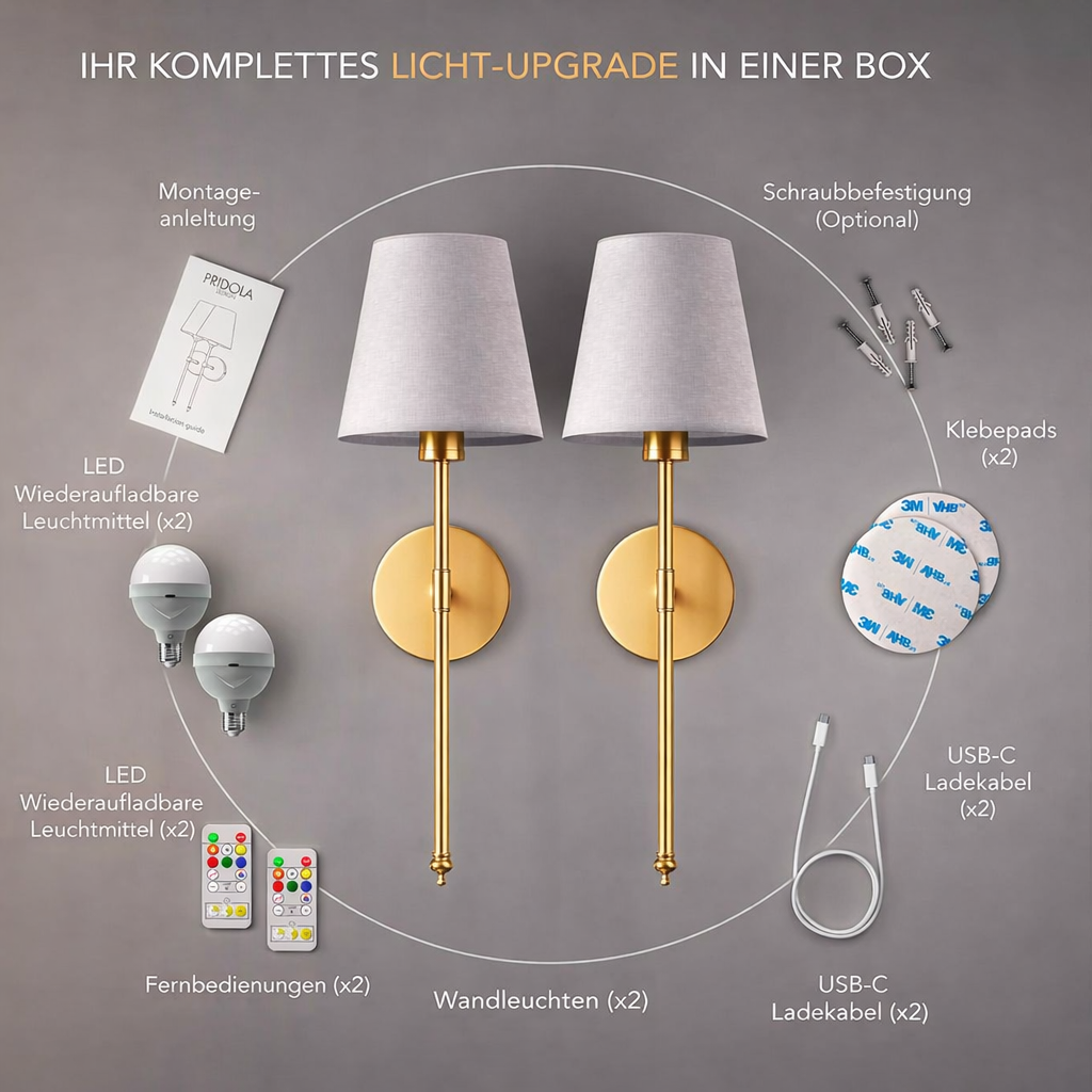 Kabellose LED-Wandleuchte Warmweiß & dimmbar