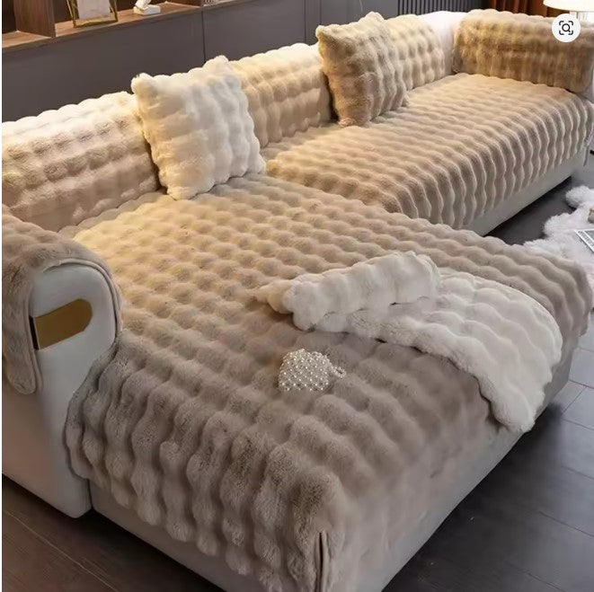 FluffHaven | Weicher Sofaschoner aus verdicktem Kaninchenplüsch