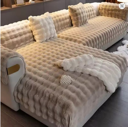 FluffHaven | Weicher Sofaschoner aus verdicktem Kaninchenplüsch