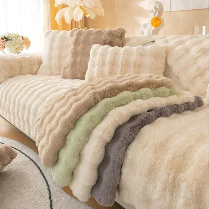 FluffHaven | Weicher Sofaschoner aus verdicktem Kaninchenplüsch