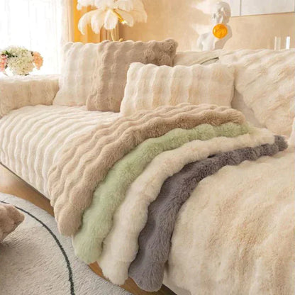 FluffHaven | Weicher Sofaschoner aus verdicktem Kaninchenplüsch