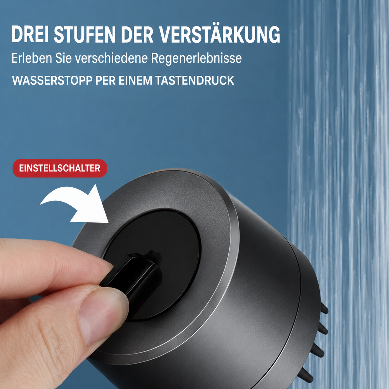 AquaLuxe | Duschkopf mit 3 Strahlarten in einem und Wassersparfunktion