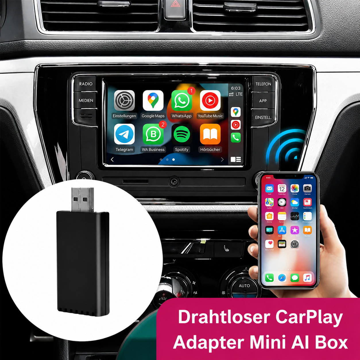 EasyPlay | Wireless Apple CarPlay & Android Auto | USB-A & USB-C