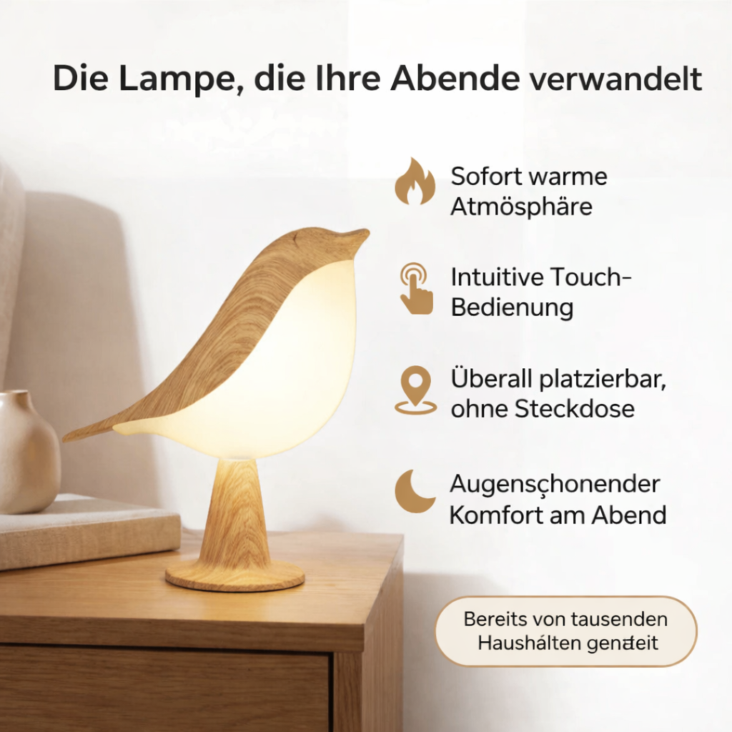 Vogel Designlampe | Kabellose LED Nachttischleuchte