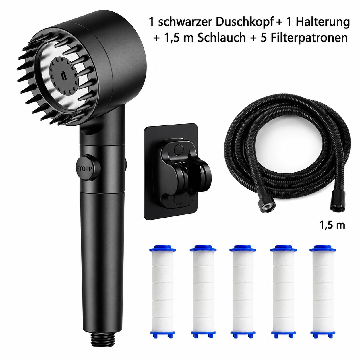 AquaLuxe | Duschkopf mit 3 Strahlarten in einem und Wassersparfunktion