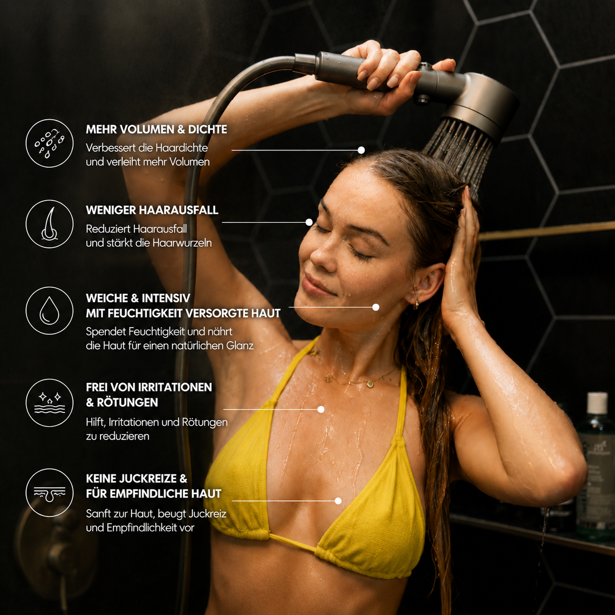 AquaLuxe | Duschkopf mit 3 Strahlarten in einem und Wassersparfunktion