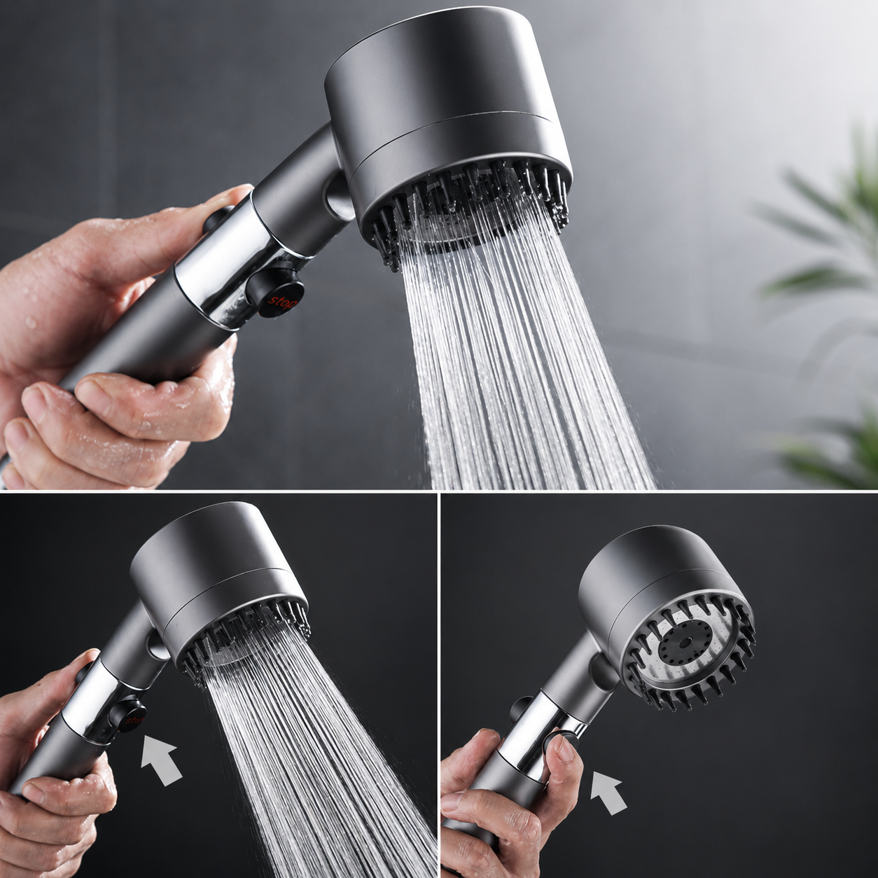 AquaLuxe | Duschkopf mit 3 Strahlarten in einem und Wassersparfunktion