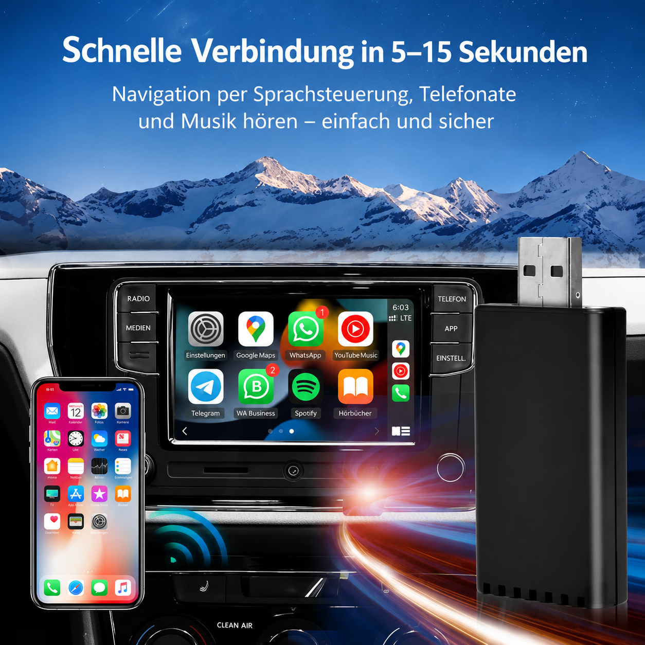 EasyPlay | Wireless Apple CarPlay & Android Auto | USB-A & USB-C