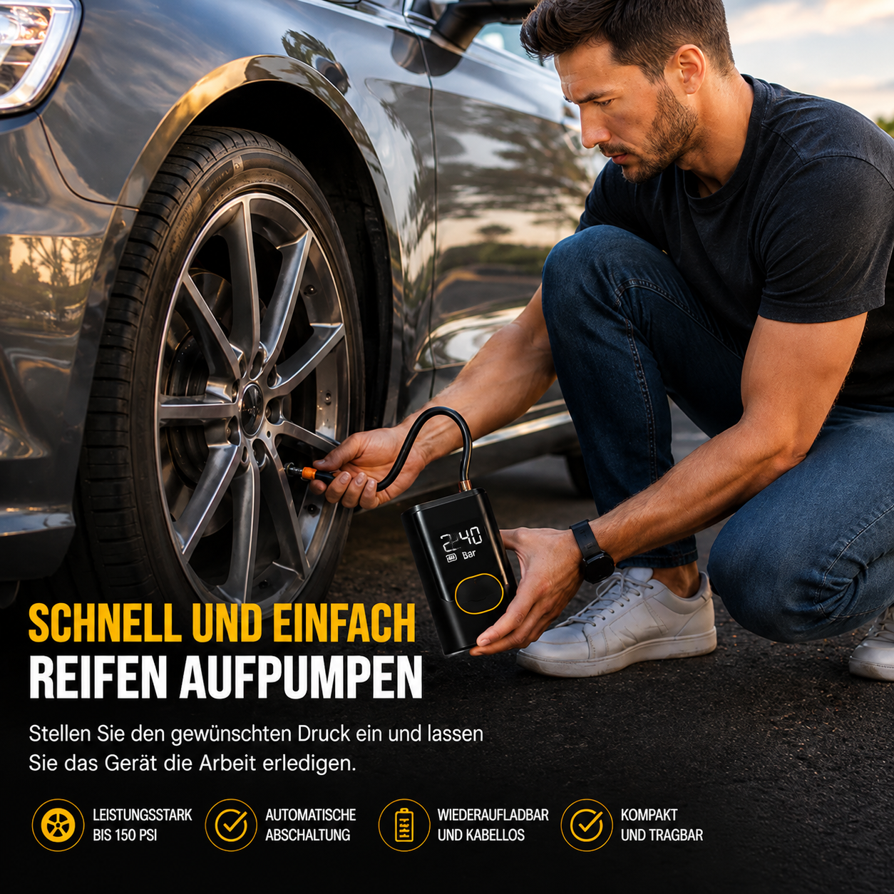 TireMate | Tragbare Reifenpumpe für unterwegs